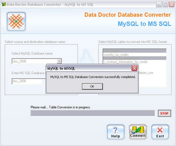Screenshot of MySql to MSSql Database Migrator