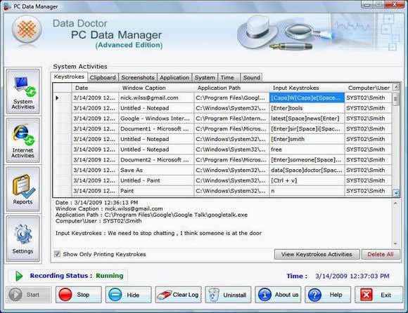 Screenshot of PC Spy Software