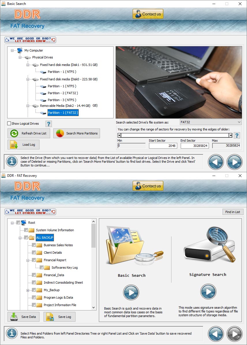FAT partition data recovery utility restore unformat damaged files rescue folder