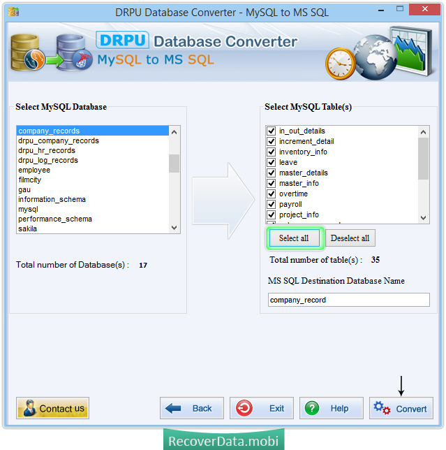 DRPU Database Conversion Tool - MySQL to MSSQL